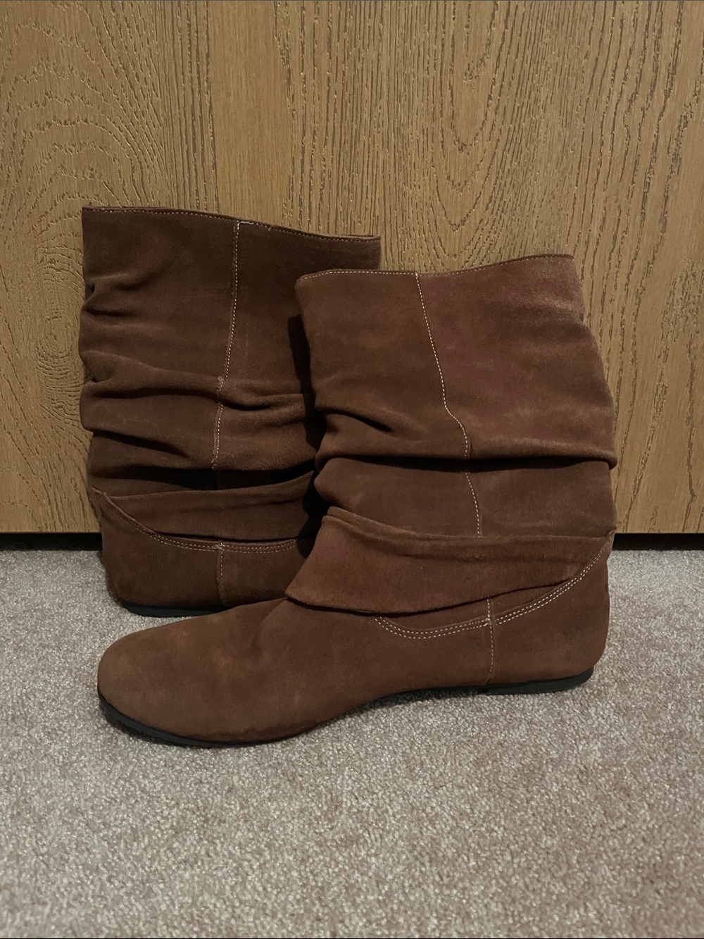 Dr. Scholl's Brown Suede Slouch Booties with Oval Accent - Picture 4 of 5